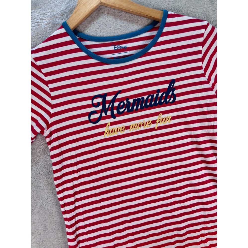 Disney Roxy Girl Red Stripe Mermaids Tee Gold Foil Summer Top Sz 14‎ XL
